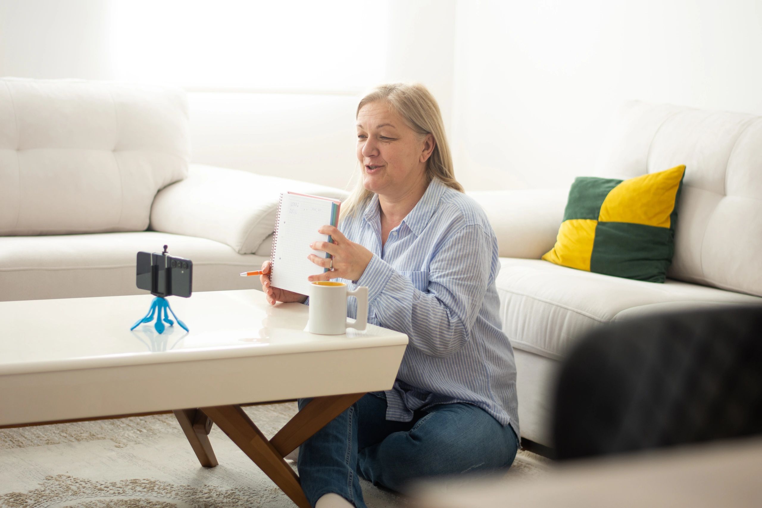 Adult learner attending an online course at home