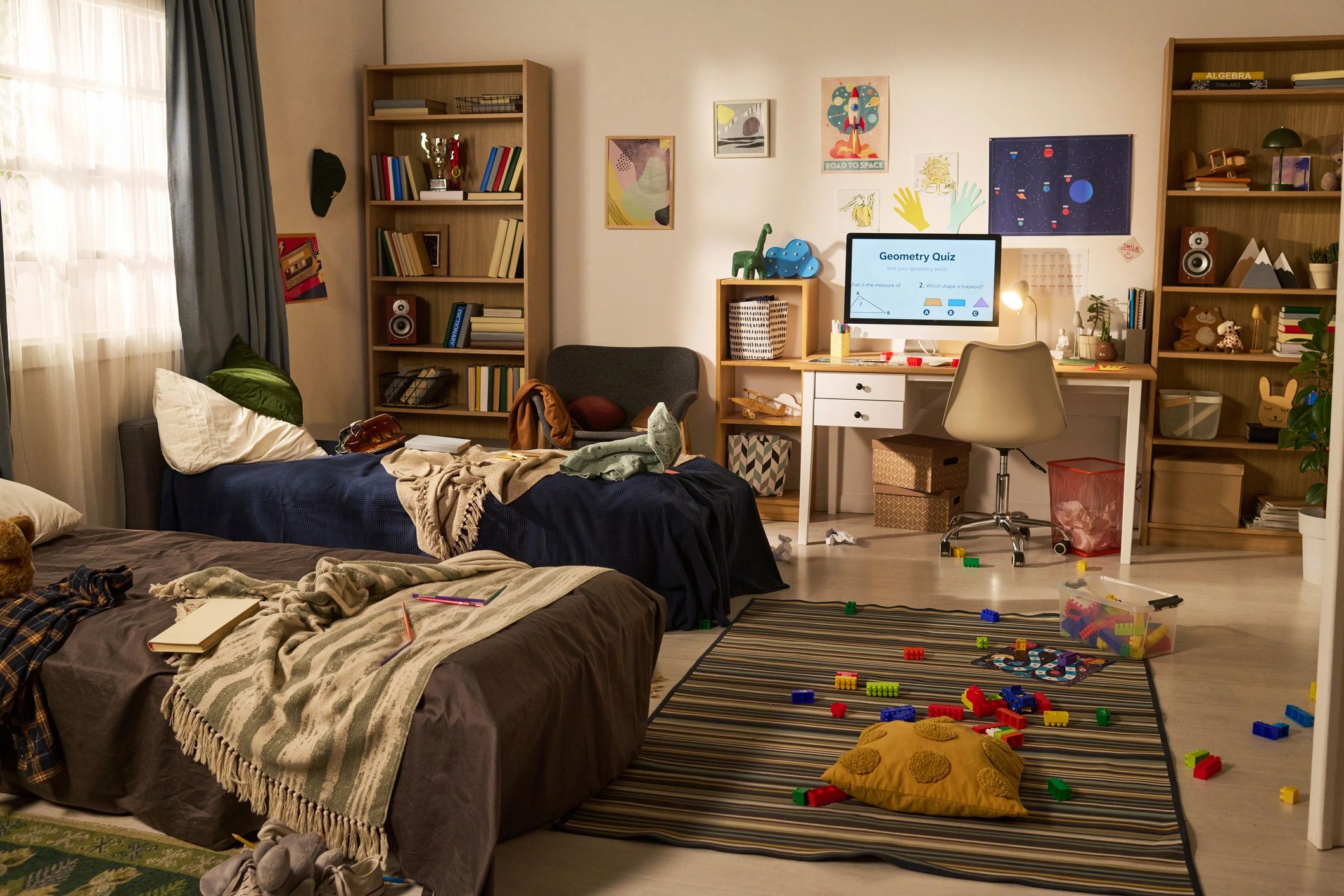 Home study setup with books and computer
